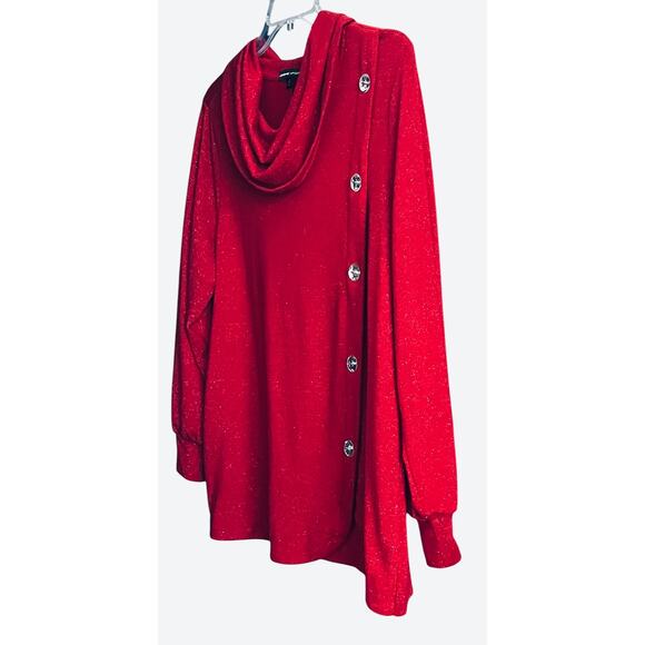 ADRIENNE VITTADINI LONG SLV TURTLENECK TOP, RED METALLIC, 2X, DECOR BUTTONS - Picture 3 of 12